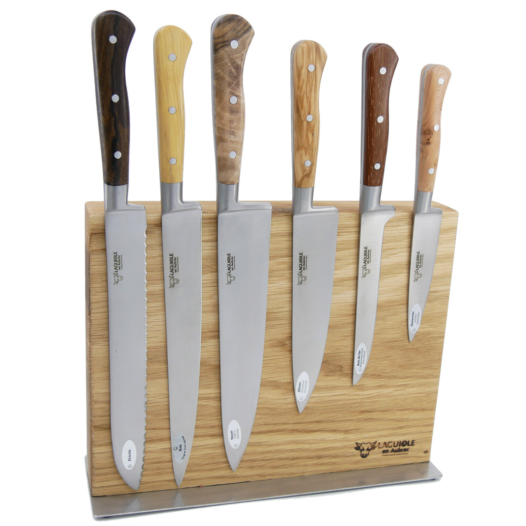 Magnetic Kitchen Knives Block Classic Laguiole en Aubrac in Mixed Wood Handles