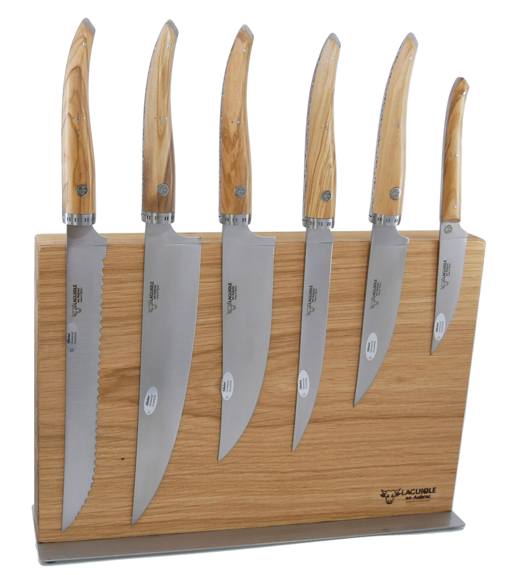 Magnetic Kitchen Knives Block Gourmet Laguiole en Aubrac with Olivewood Handles