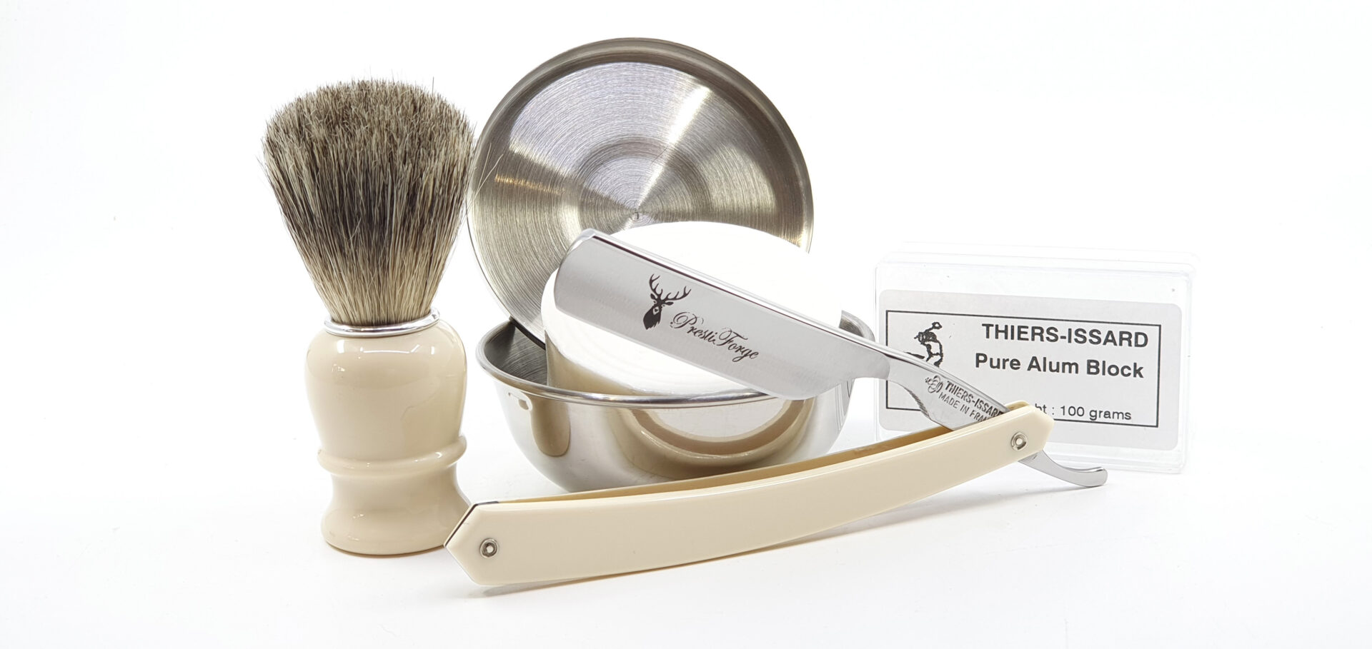 Complete Kit Thiers Issard White Acrylic Straight Razor (8 pieces)