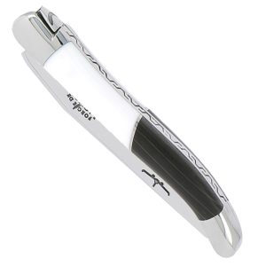 Couteau Forge de Laguiole Airbus A350XWB Manche Acrylique Blanc et Carbone 2 Mitres Inox Brillant 11cm