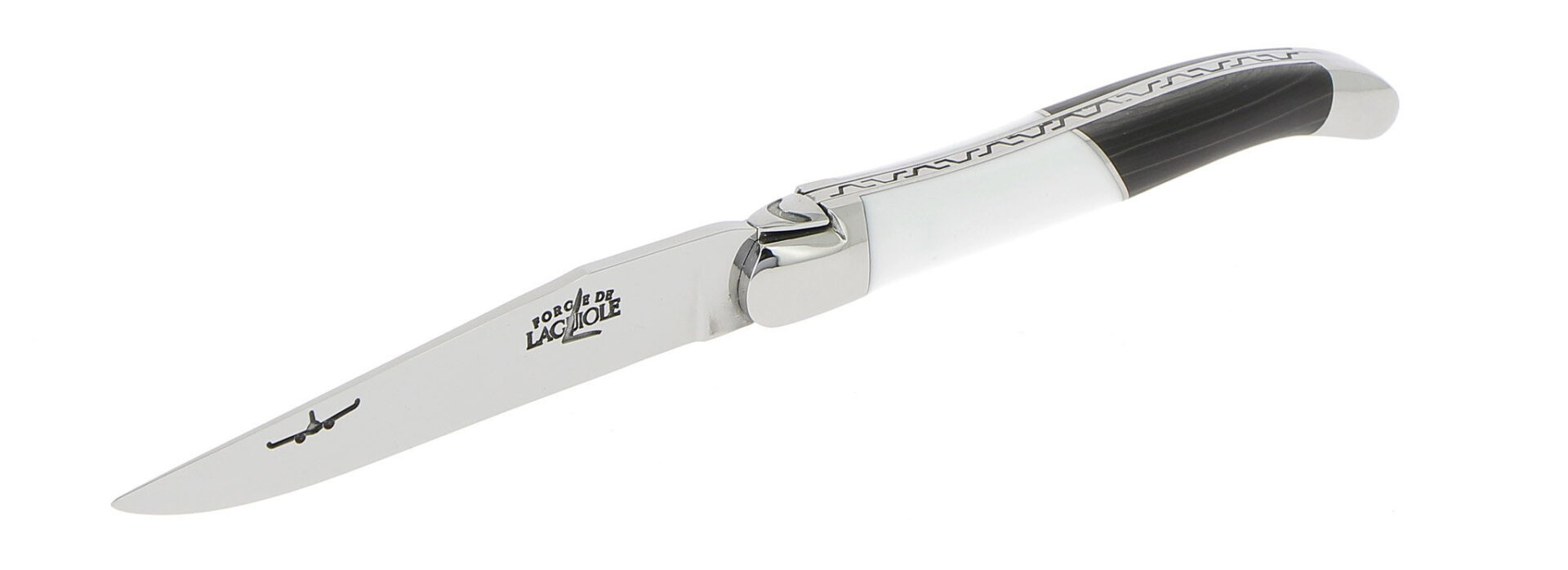 Couteau Forge de Laguiole Airbus A350XWB Manche Acrylique Blanc et Carbone 2 Mitres Inox Brillant 11cm