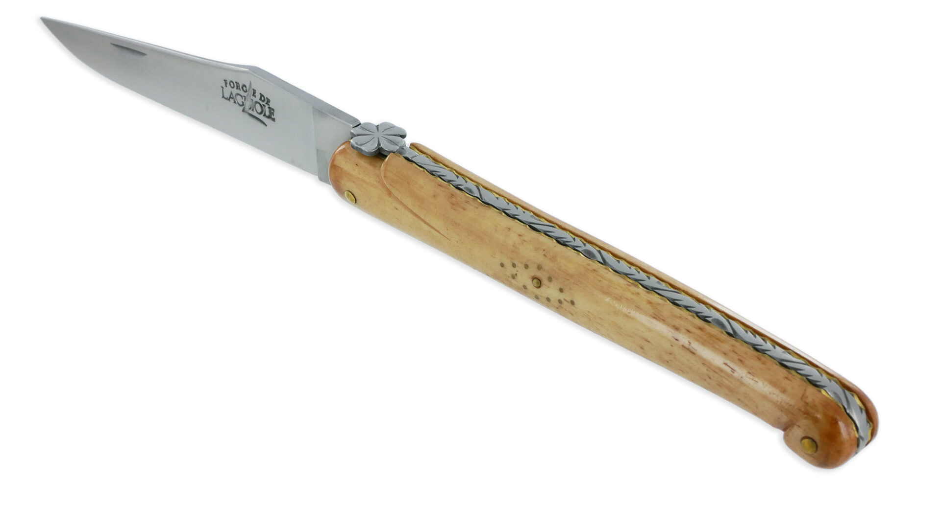 Couteau Forge de Laguiole Couteau de la Chance Manche en Os Vieilli Plein Manche 1 Pièce 12 cm