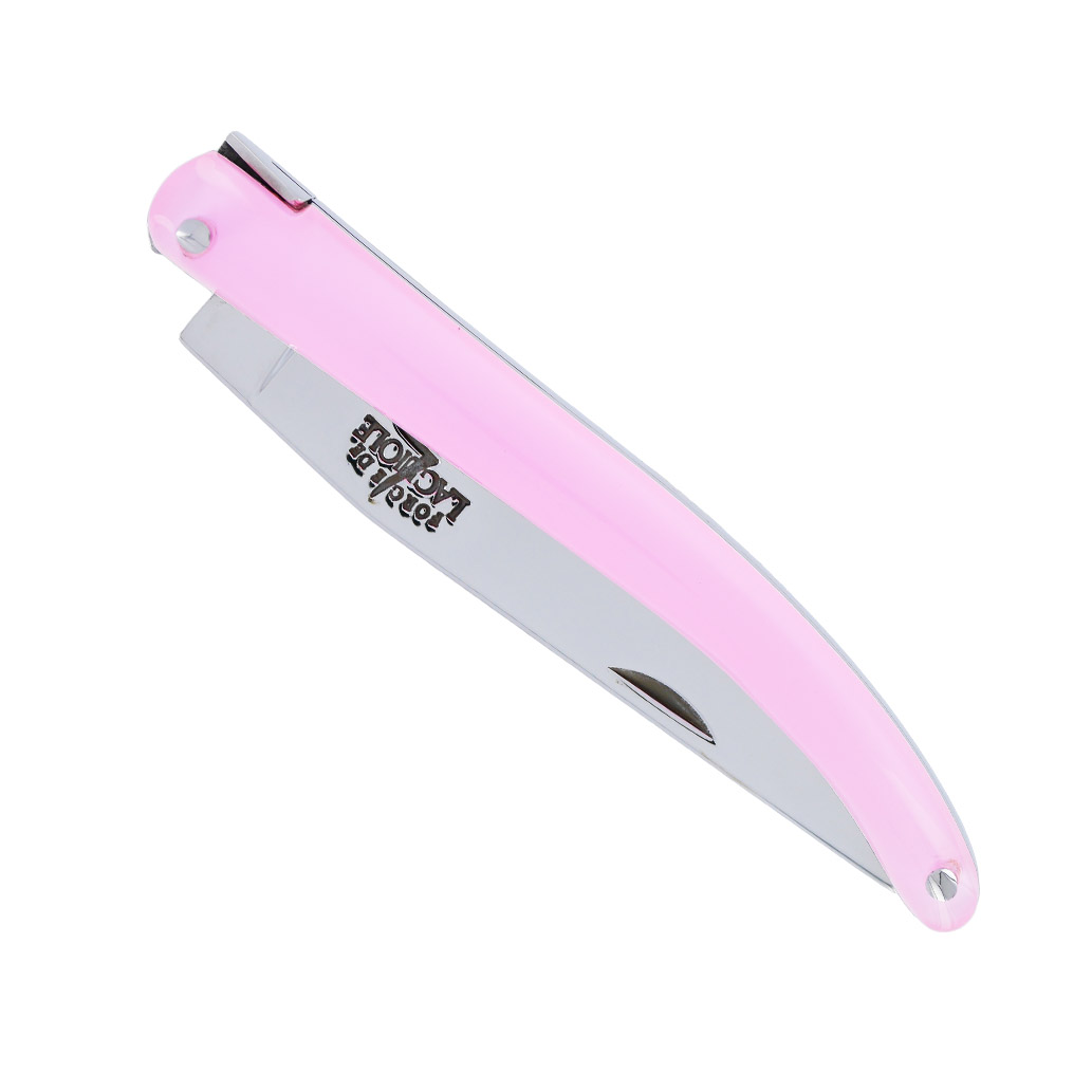 Couteau Forge de Laguiole de Poche Wilmotte pour Femme Plein Manche en Verre Acrylique Rose 1 Pièce Finition Brillante 9 cm