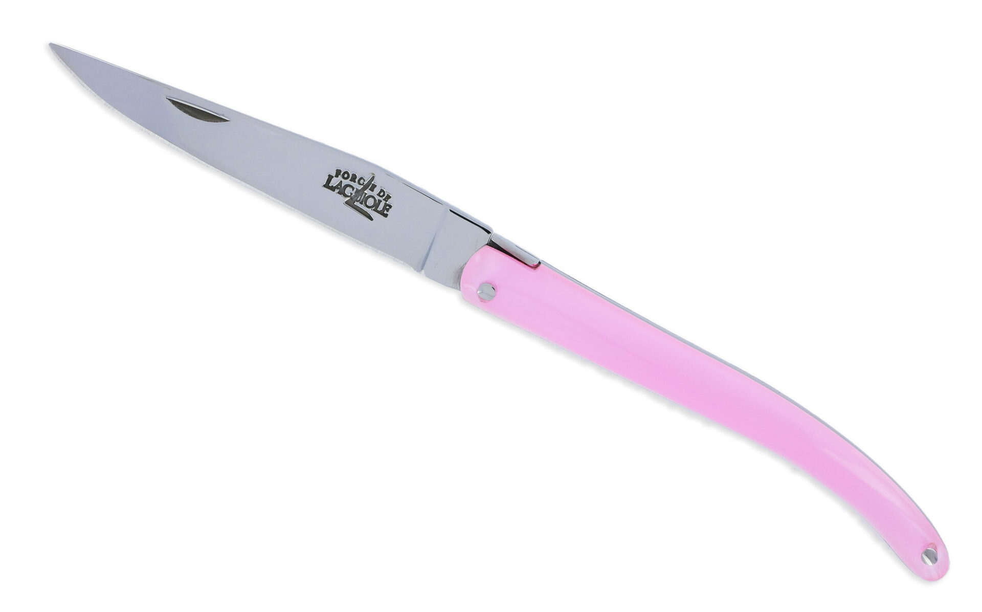 Couteau Forge de Laguiole de Poche Wilmotte pour Femme Plein Manche en Verre Acrylique Rose 1 Pièce Finition Brillante 9 cm