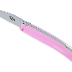 Couteau Forge de Laguiole de Poche Wilmotte pour Femme Plein Manche en Verre Acrylique Rose 1 Pièce Finition Brillante 9 cm