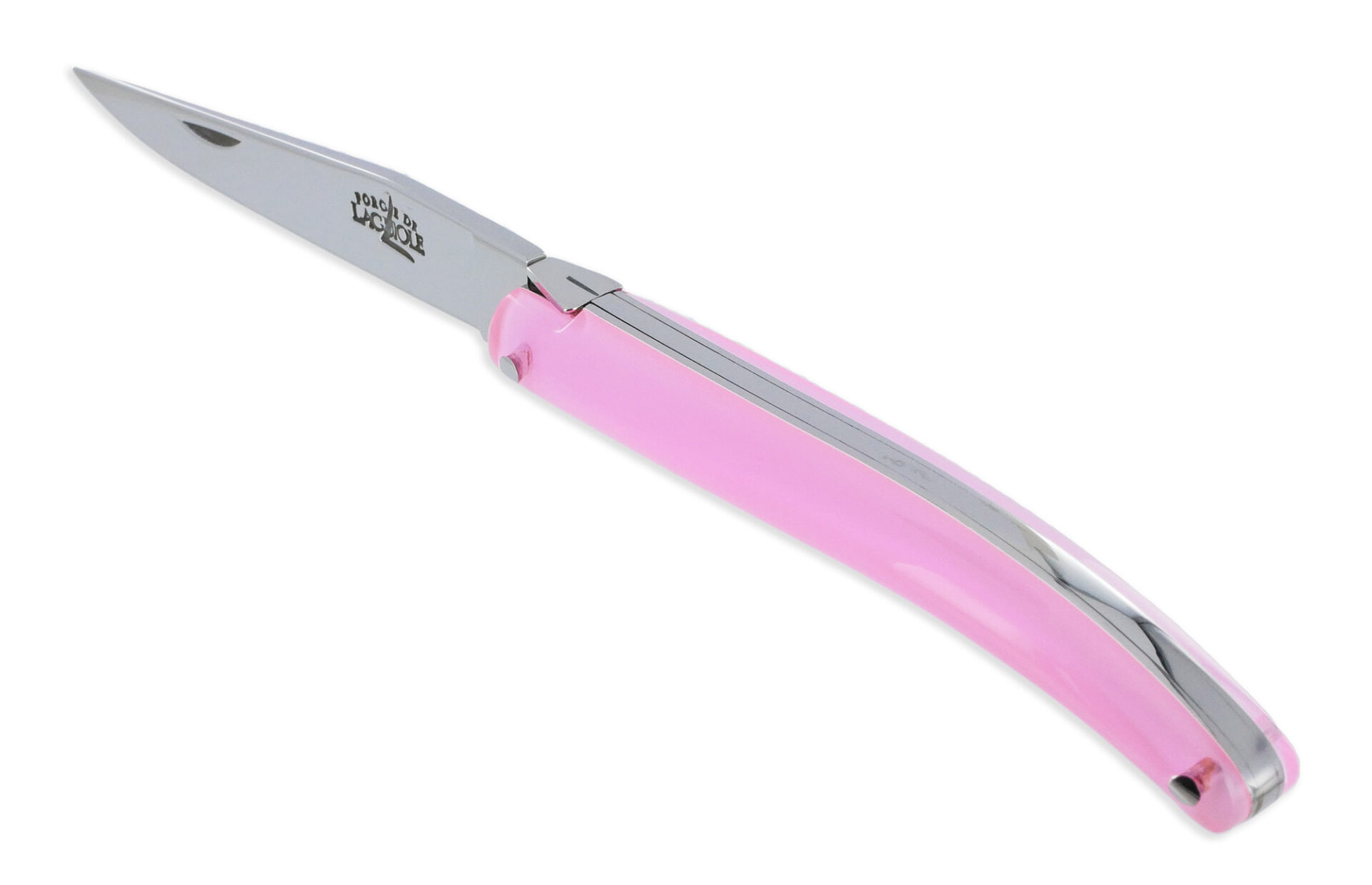 Couteau Forge de Laguiole de Poche Wilmotte pour Femme Plein Manche en Verre Acrylique Rose 1 Pièce Finition Brillante 9 cm