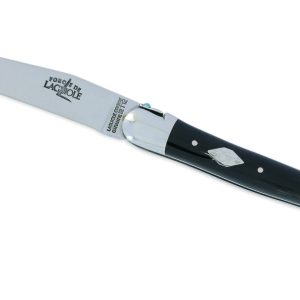 Couteau Forge de Laguiole Eddy Mitchell Buffle 2 Mitres Inox Brillant Ressort 2 Perles Turquoise Plaque avec Initiales du Chanteur 1 Pièce Finition Brillante 11cm