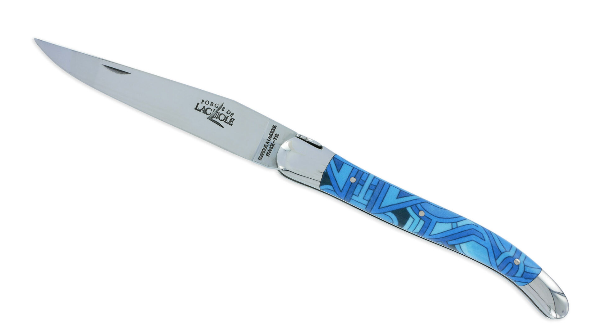 Couteau Forge de Laguiole Seize Véga Manche en Acrylique Design SEIZE HAPPYWALLMAKER 1 Pièce 2 Mitres en Inox Brillant 11cm