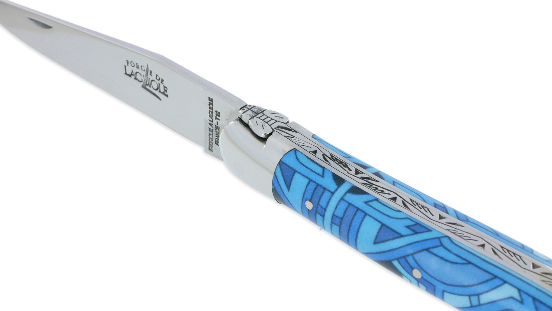 Couteau Forge de Laguiole Seize Véga Manche en Acrylique Design SEIZE HAPPYWALLMAKER 1 Pièce 2 Mitres en Inox Brillant 11cm
