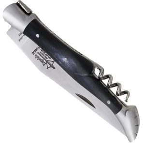 Laguiole Yesterday Knife Buffalo Handle 2 Pieces 12cm 2 Brushed Stainless Steel Bolsters with Corkscrew