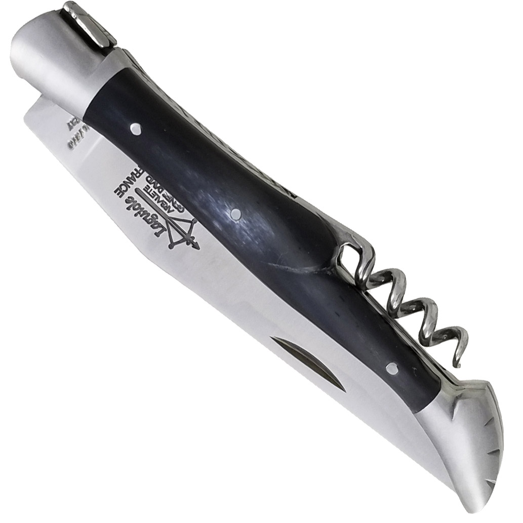 Laguiole Yesterday Knife Buffalo Handle 2 Pieces 12cm 2 Brushed Stainless Steel Bolsters with Corkscrew