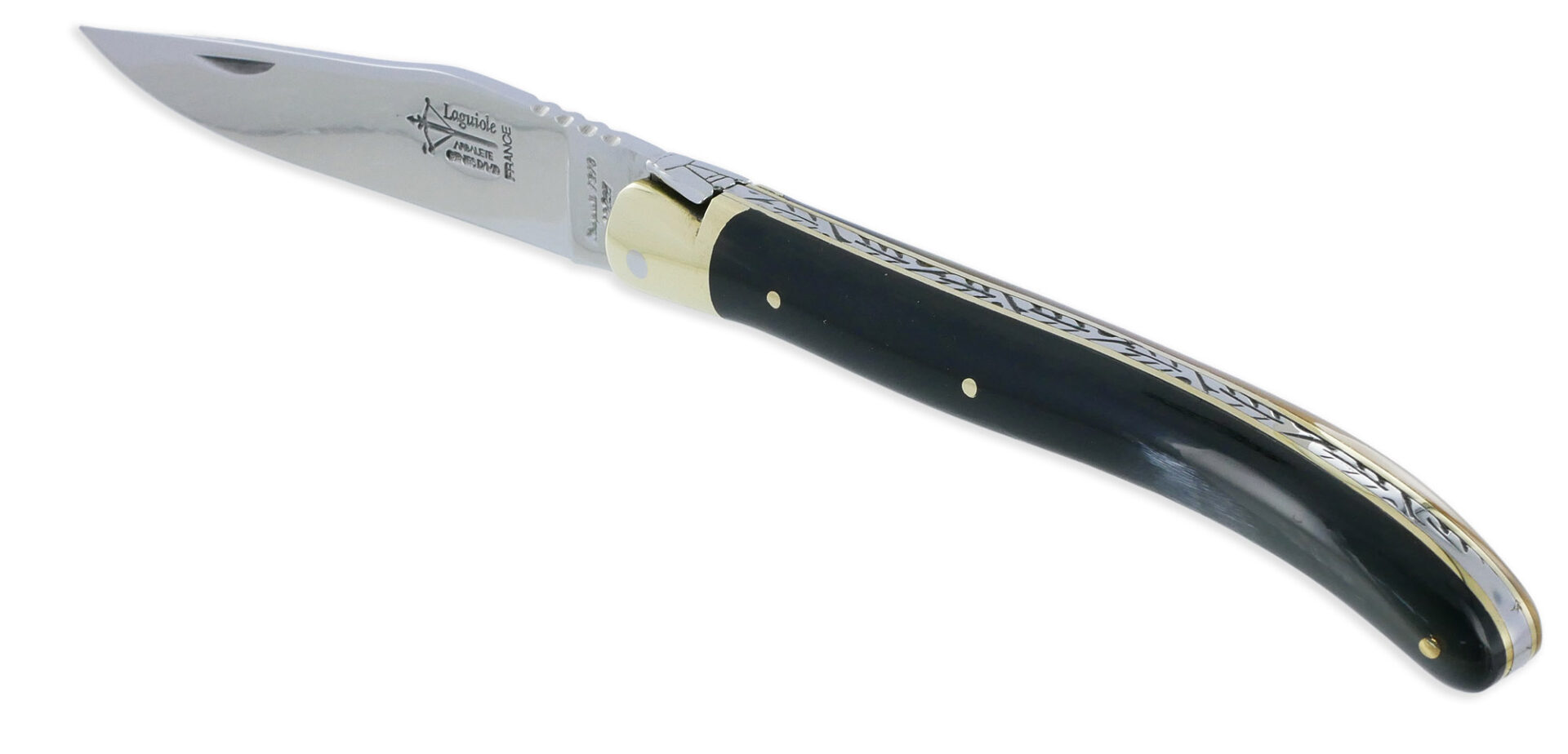 Couteau Laguiole d'Antan Manche en Corne de Buffle 1 Mitre Laiton Brillant 1 Pièce 12cm