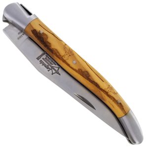 Couteau_Laguiole_Antan_Manche_Olivier_Gravure_Cerf_2_Mitres_Inox_Brosse_1_Piece_12cm