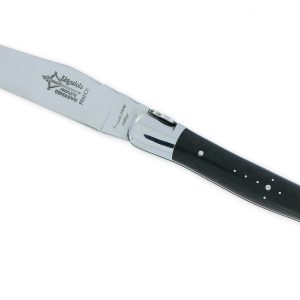 Couteau Laguiole Arbalète Manche Ebène 2 Mitres Inox Brillant Entretoises rouge 1 Pièce 12cm