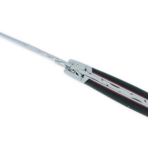Couteau Laguiole Arbalète Manche Ebène 2 Mitres Inox Brillant Entretoises rouge 1 Pièce 12cm
