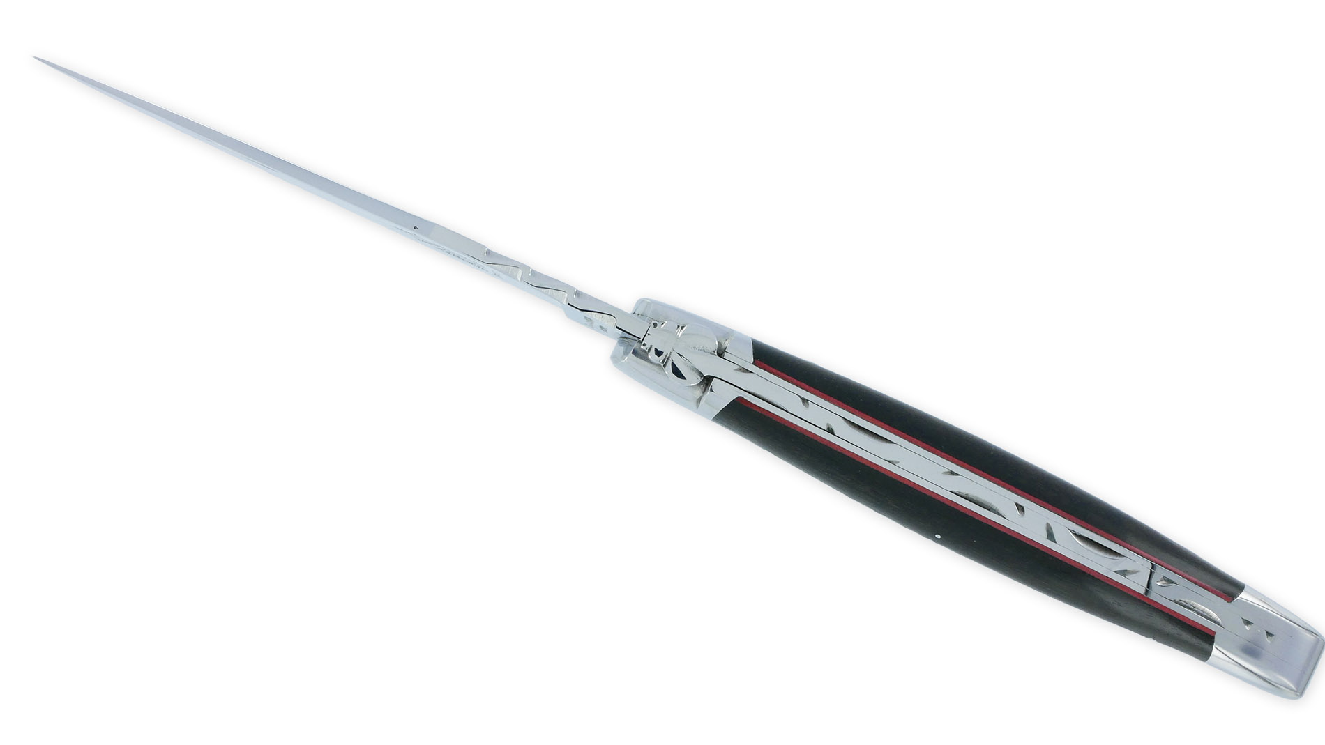 Couteau Laguiole Arbalète Manche Ebène 2 Mitres Inox Brillant Entretoises rouge 1 Pièce 12cm