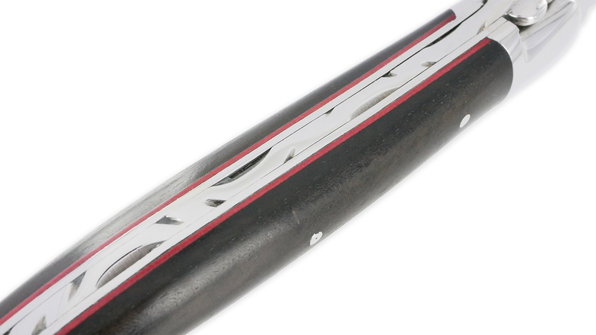 Couteau Laguiole Arbalète Manche Ebène 2 Mitres Inox Brillant Entretoises rouge 1 Pièce 12cm