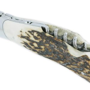 Couteau Laguiole de Chasse Arbalète avec Tire Bouchon Manche Bois de cerf 12cm Finition Brillante