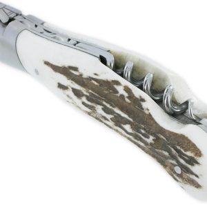 Couteau Laguiole de Chasse Arbalète avec Tire Bouchon Manche Bois de cerf 12cm Finition Brossée