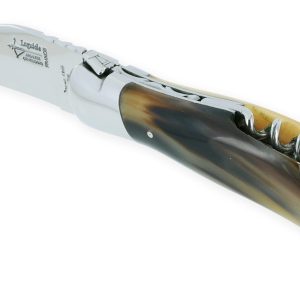Couteau Laguiole de Chasse Arbalète avec Tire Bouchon Manche Pointe de Corne 12cm