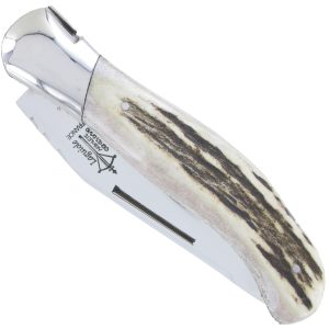 Couteau Laguiole de Chasse Arbalète Manche Bois de Cerf 12cm