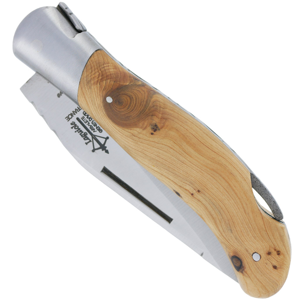 Couteau Laguiole de Chasse Arbalète Manche Genévrier Inox Brossé 12cm