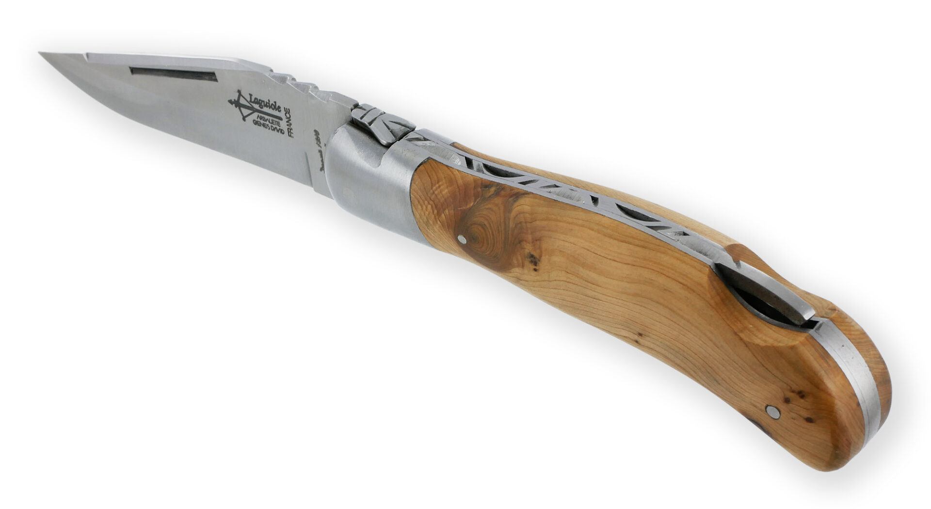 Couteau Laguiole de Chasse Arbalète Manche Genévrier Inox Brossé 12cm