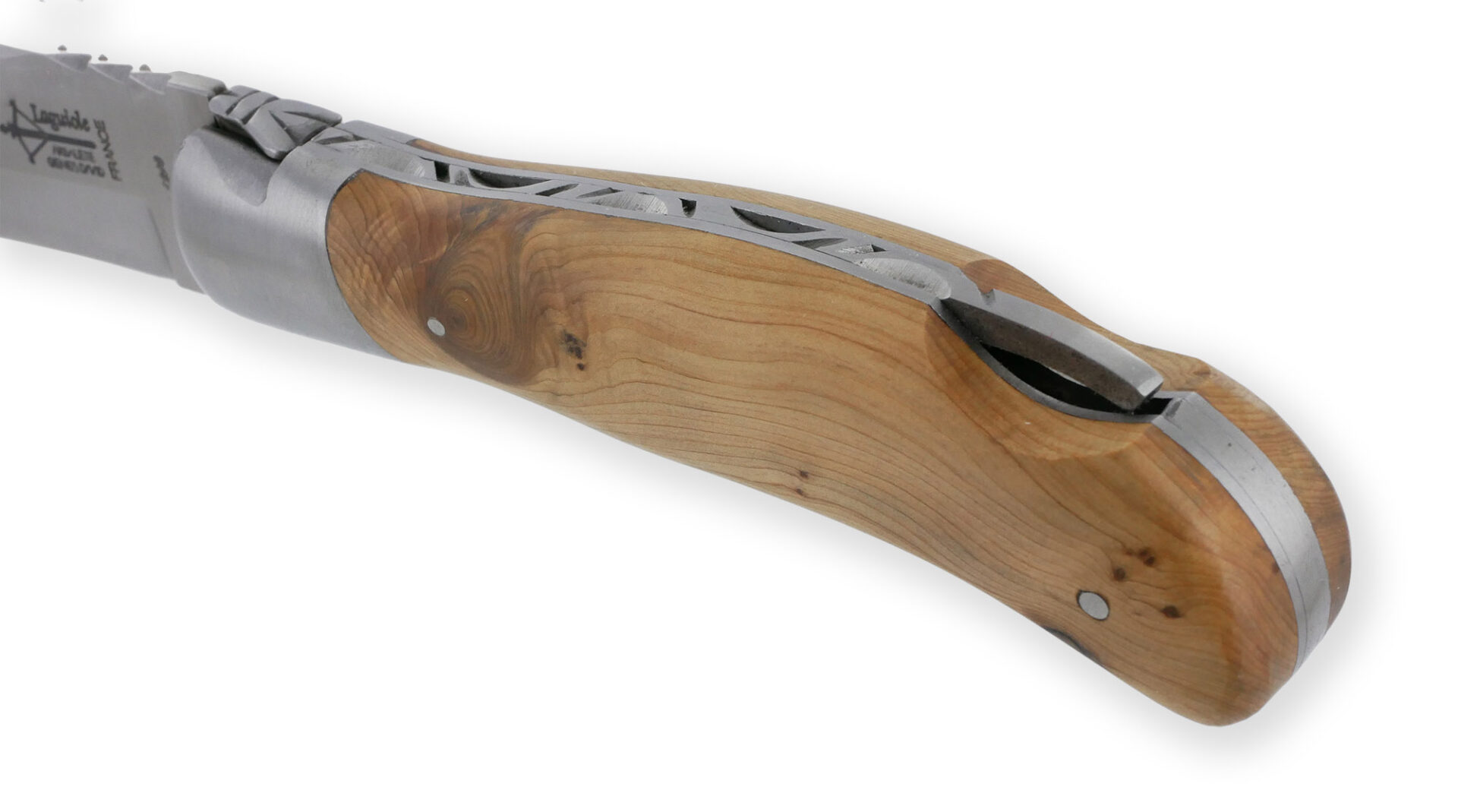 Couteau Laguiole de Chasse Arbalète Manche Genévrier Inox Brossé 12cm