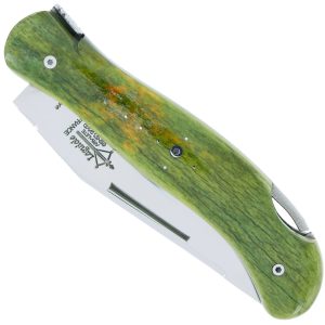 Couteau Laguiole de Chasse Arbalète Manche Os Teinté Safari 12cm Finition Brillante Vert