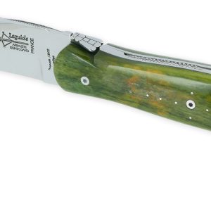Couteau Laguiole de Chasse Arbalète Manche Os Teinté Safari 12cm Finition Brillante Vert