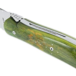 Couteau Laguiole de Chasse Arbalète Manche Os Teinté Safari 12cm Finition Brillante Vert