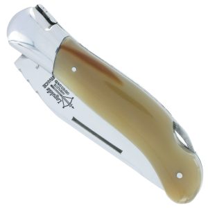 Couteau Laguiole de Chasse Arbalète Manche Pointe de Corne 12cm