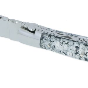 Couteau Laguiole en Aubrac 1 Piece 12 cm 2 mitres inox manche Acrylique Paillete Argent Finition Brillante