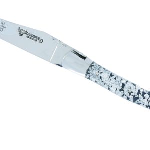 Couteau Laguiole en Aubrac 1 Piece 12 cm 2 mitres inox manche Acrylique Paillete Argent Finition Brillante