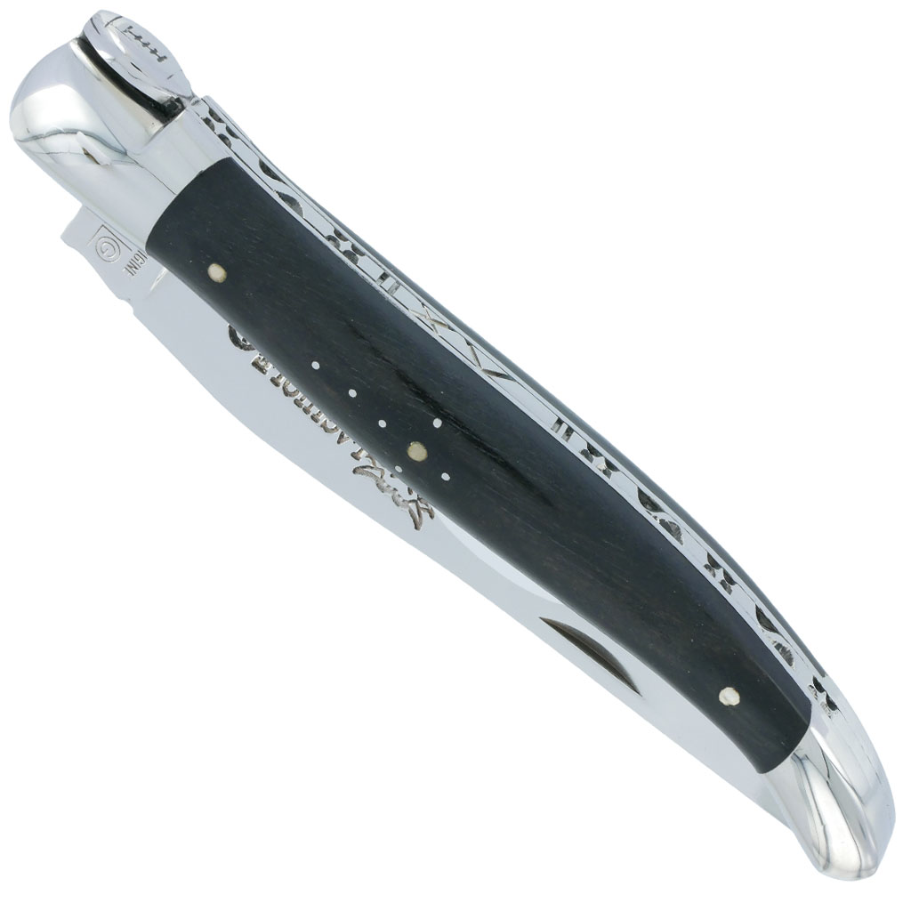 Couteau Laguiole en Aubrac 1 Pièce 12 cm Ballon de Rugby Manche Ebène 2 Mitres Inox Brillant