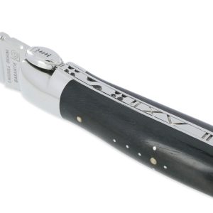 Couteau Laguiole en Aubrac 1 Pièce 12 cm Ballon de Rugby Manche Ebène 2 Mitres Inox Brillant