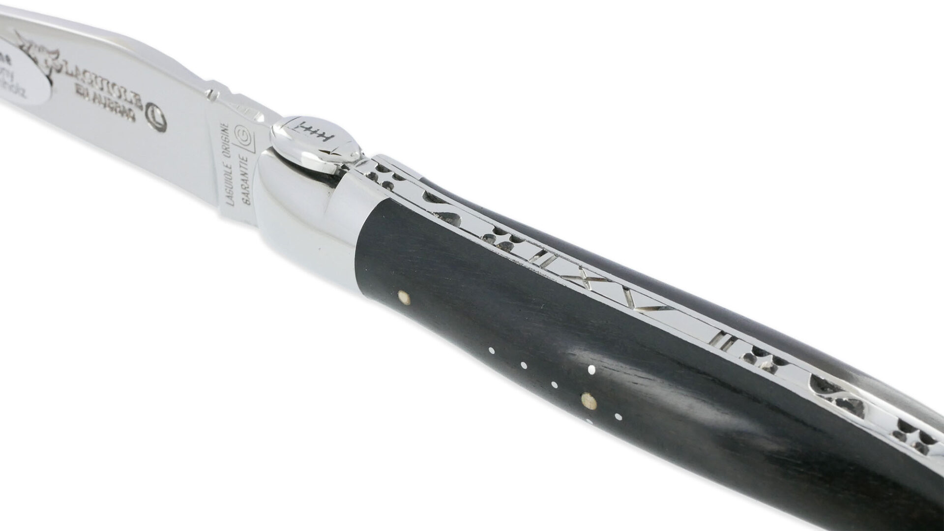 Couteau Laguiole en Aubrac 1 Pièce 12 cm Ballon de Rugby Manche Ebène 2 Mitres Inox Brillant