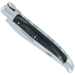 Couteau Laguiole en Aubrac 1 Pièce 12 cm Ballon de Rugby Manche Pointe de Corne 2 Mitres Inox Brillant