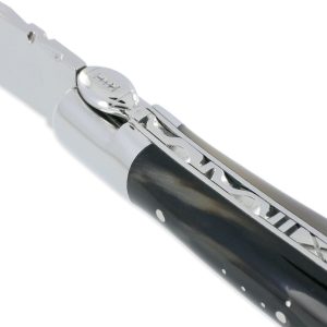 Couteau Laguiole en Aubrac 1 Pièce 12 cm Ballon de Rugby Manche Pointe de Corne 2 Mitres Inox Brillant