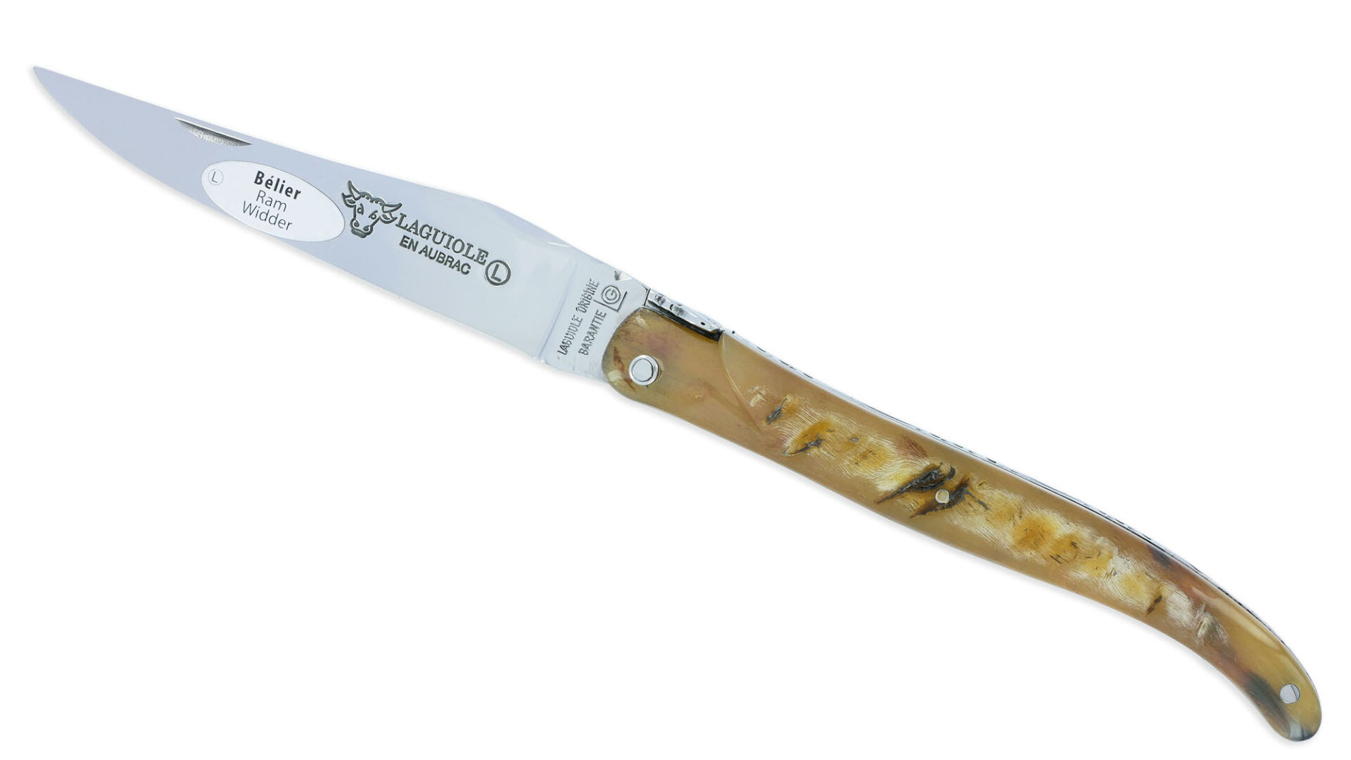 Couteau Laguiole en Aubrac 1 Pièce 12 cm Bélier d'Ecosse Plein Manche Finition Brillante