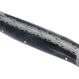 Couteau Laguiole en Aubrac 1 Pièce 12 cm Double Platines Carbone Pailleté Bleu Nacré 2 Mitres Inox Brossé Lame Inox Brossé Num3