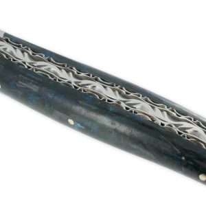 Couteau Laguiole en Aubrac 1 Pièce 12 cm Double Platines Carbone Pailleté Bleu Nacré 2 Mitres Inox Brossé Lame Inox Brossé Num 2