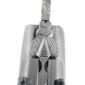Couteau Laguiole en Aubrac 1 Pièce 12 cm Double Platines et ressort guillochés Manche en Pierre de Lave Noire 2 Mitres Inox Brossé Lame Inox Brossé