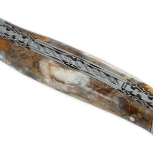 Couteau Laguiole en Aubrac 1 Pièce 12 cm Double Platines et Ressort guillochés Manche en Mammouth Stabilisé Finition brossée Num1