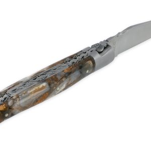 Couteau Laguiole en Aubrac 1 Pièce 12 cm Double Platines et Ressort guillochés Manche en Mammouth Stabilisé Finition brossée Num1