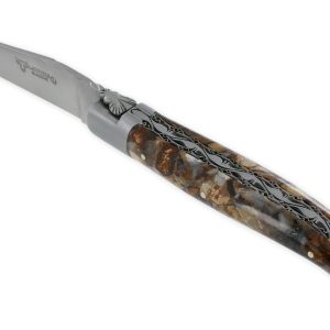 Couteau Laguiole en Aubrac 1 Pièce 12 cm Fusion Double Platines et Ressort guillochés Manche en Mammouth Stabilisé Finition brossée Num 2