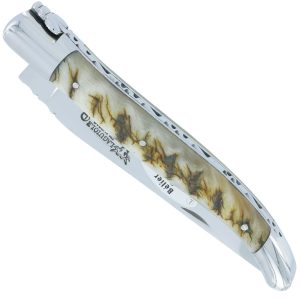 Couteau Laguiole en Aubrac 1 Pièce 12 cm Manche Croute de Bélier d’Ecosse 2 Mitres Inox Brillant
