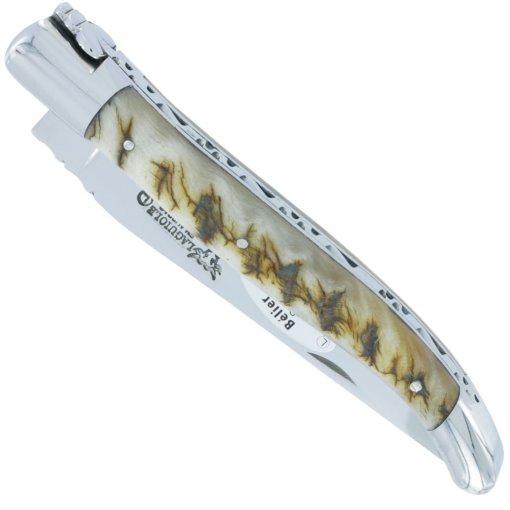 Couteau Laguiole en Aubrac 1 Pièce 12 cm Manche Croute de Bélier d’Ecosse 2 Mitres Inox Brillant