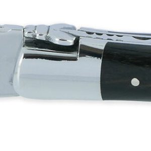 Couteau Laguiole en Aubrac 1 Pièce 12 cm Manche Ebène Marqueterie Taureau Etain 2 Mitres Inox Brillant
