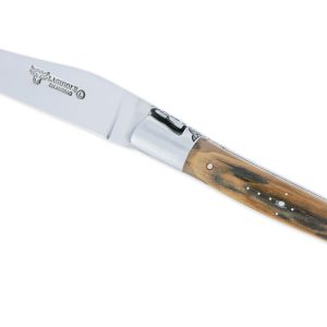 Couteau Laguiole en Aubrac 1 Pièce 12 cm Manche en Croute d'Ivoire de Mammouth 2 Mitres Inox Brossé Ciselées Mouche Prestige